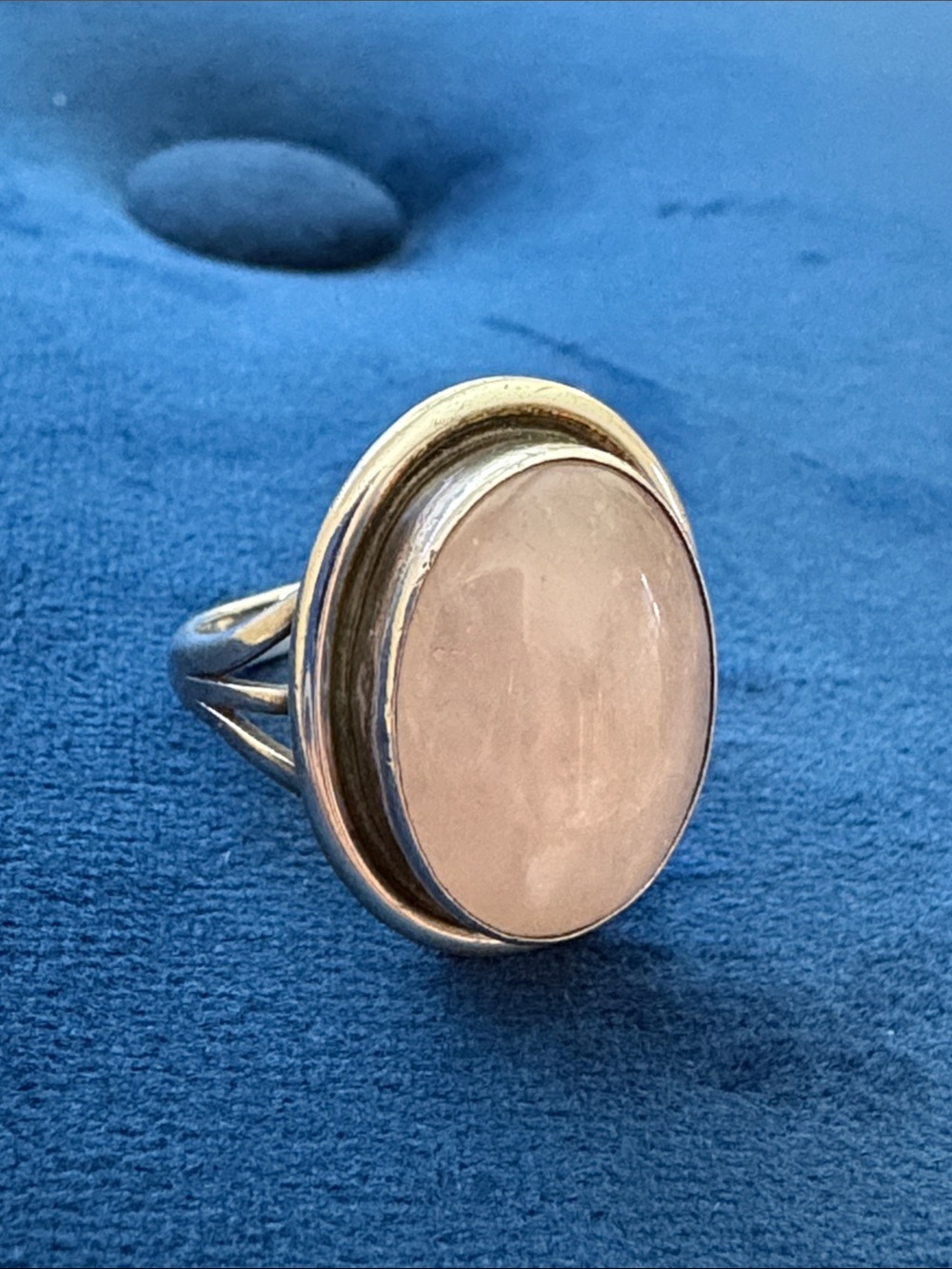 Sterling Silver Rose Quartz Oval Statement Ring - Pink Signed NG size 8